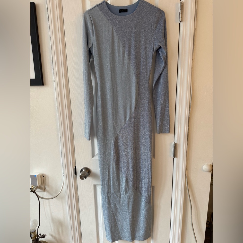 Baby Blue Long Sleeve Shimmer Dress